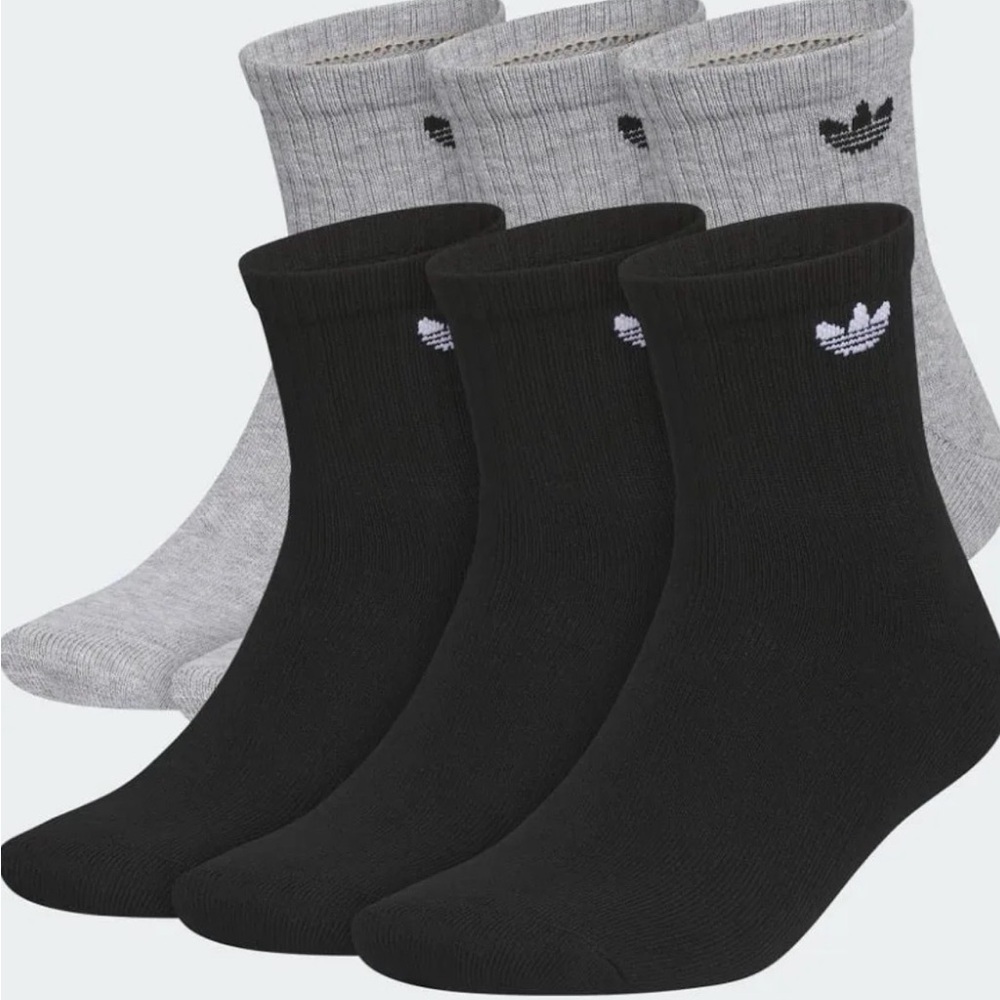 adidas L Black Gray Moisture-Wicking Unisex Quarter Crew Socks 6 Pair